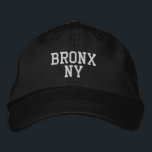 BRONX NY Simple White on Black Embroidered Hat<br><div class="desc">Minimalist BRONX NY White embroidered on Black cotton hat. White embroidery is customisable to other colour choices by selecting the "Edit Design" tool button. Also available is the option to select choice of hat colour on the main item page.</div>