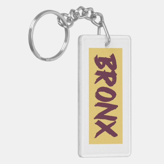 Bronx Text Base Design on Yellow Background Key Ring (Front Left)