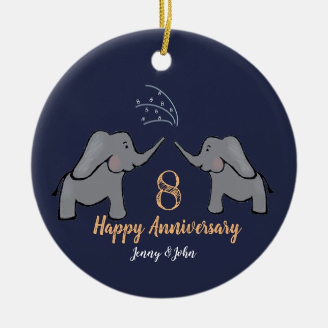 Bronze 8th anniversary elephant husband & wife ceramic tree decoration (Front)