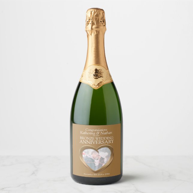 Bronze 8th wedding anniversary custom sparkling wine label (Front)