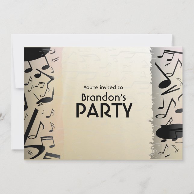 Bronze and Black Music Notes Invitation (Front)