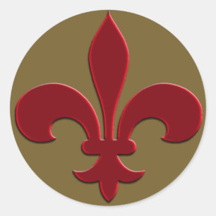 Bronze and Deep Red Fleur de Lis Holiday Cards Classic Round Sticker