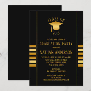 Bronze and Gold Gradient on Black Graduation Party Invitation