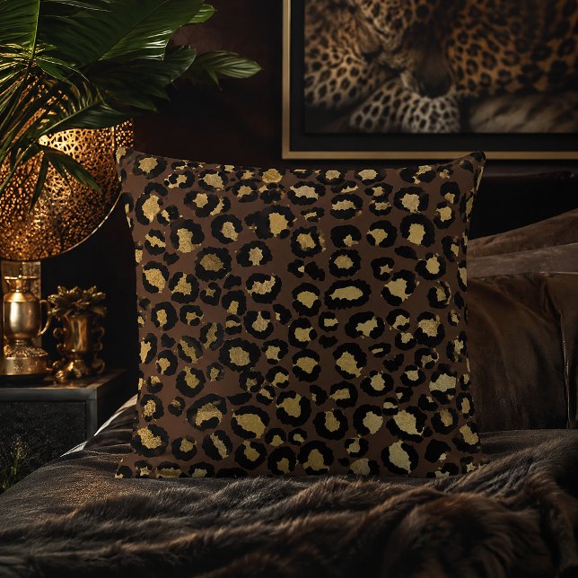Bronze and Gold Leopard Print Animal Pattern Cushion (Creator Uploaded)