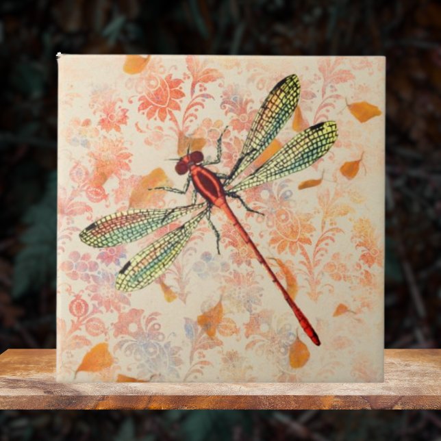 Bronze and Green Dragonfly on Vintage Ephemera Tile (Creator Uploaded)
