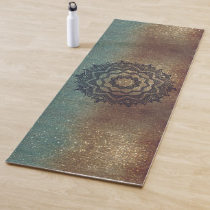 Bronze and Green Shimmery Mandala Yoga Mat