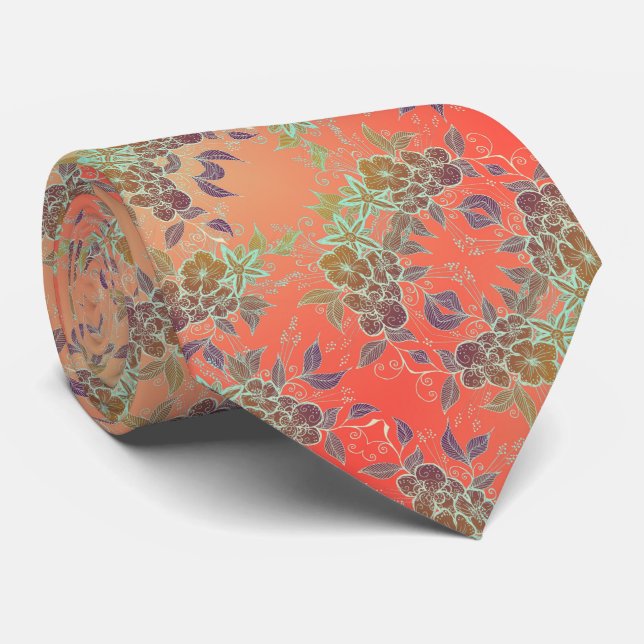Bronze and Orange Flower Pattern Tie (Rolled)