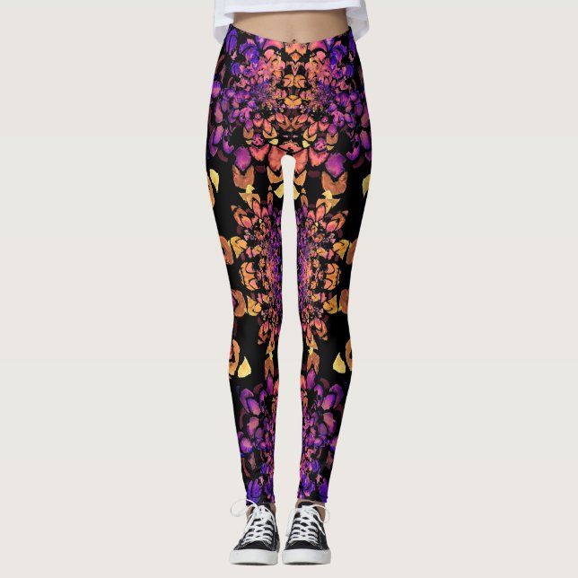Bronze and Purple Abstract Mandala Pattern Leggings (Front)