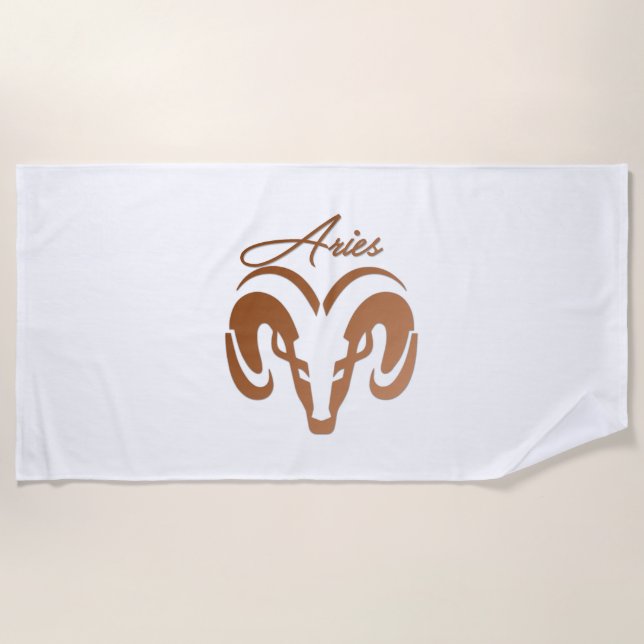 Bronze Aries the Ram Zodiac Beach Towel (Front)