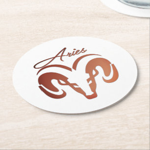 Bronze Aries the Ram Zodiac Round Paper Coaster