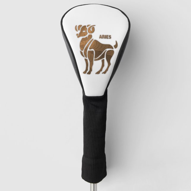 Bronze Aries Zodiac Golf Head Cover (Front)
