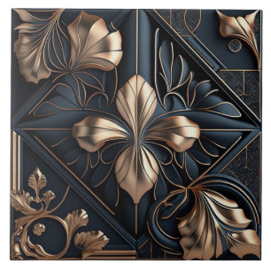 Bronze Art Deco Floral Diamond Motif Tile