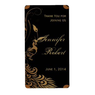 Bronze Art Deco Peacock and Floral Wine Label