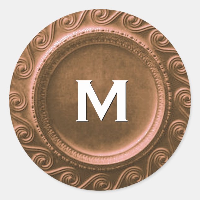 Bronze Art Deco Wedding Monogram M Sticker (Front)