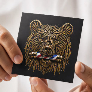 Bronze Bear Razor Barber Shop Logo Hair Stylist Square Business Card