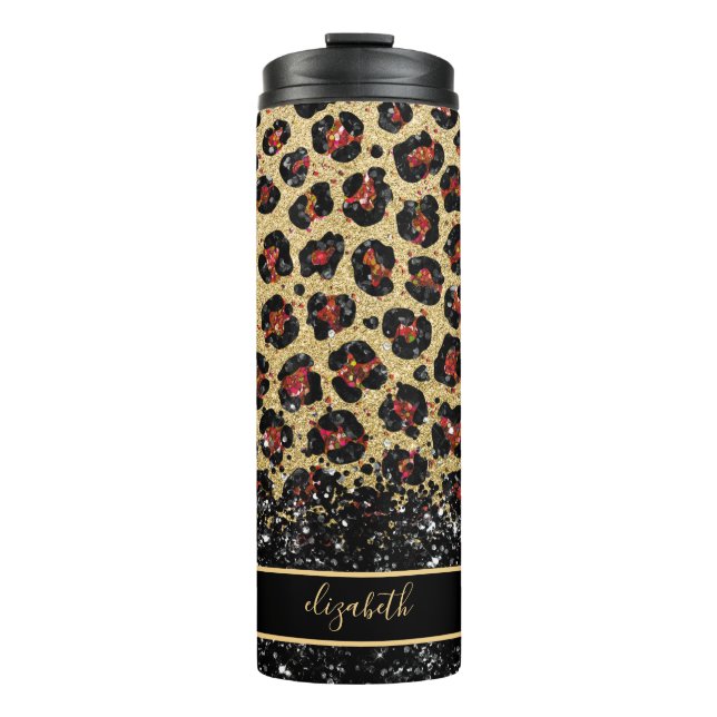 Bronze Black and Gold Leopard Thermal Tumbler (Front)