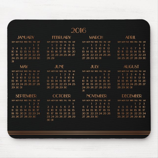 Bronze Black Art Deco Calendar 2016 Mouse Pad (Front)