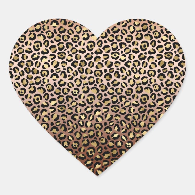 Bronze Black Gold Ombre Leopard Print    Heart Sticker (Front)