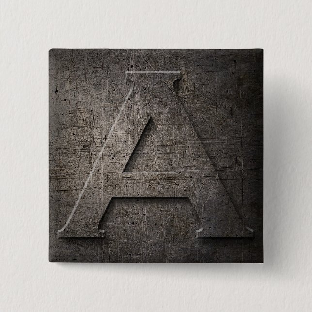 Bronze Black Metal A Monogram square Pins Button (Front)