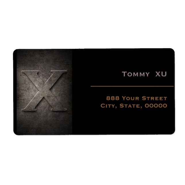 Bronze Black Metal Monogram X Address Label (Front)
