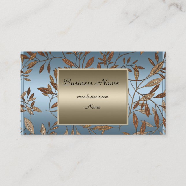 Bronze Blue Brown Floral Elegant Business Card (Front)