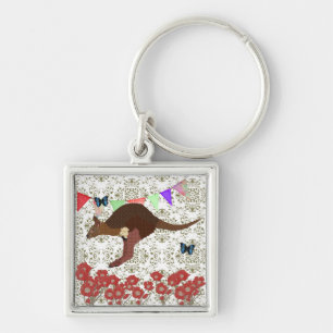Bronze & Blush Wallaby Olive Damask Keychain