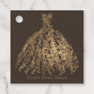 Bronze Brown Botanical Leaves Dress Bridal Shower Favour Tags