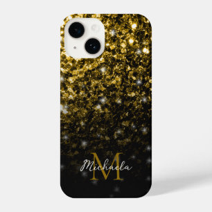 Bronze brown copper faux glitter sparkles Monogram iPhone 14 Case