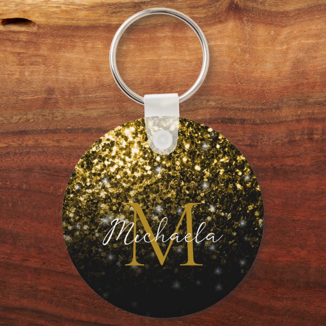 Bronze brown copper faux glitter sparkles Monogram Key Ring (Front)