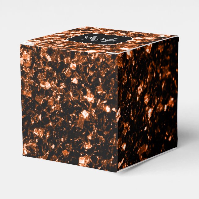 Bronze brown copper faux glitters sparkle Monogram Favour Box (Front Side)