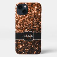 Bronze brown copper faux glitters sparkle Monogram