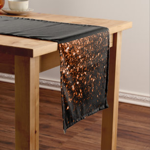 Bronze brown copper faux glitters sparkles black short table runner
