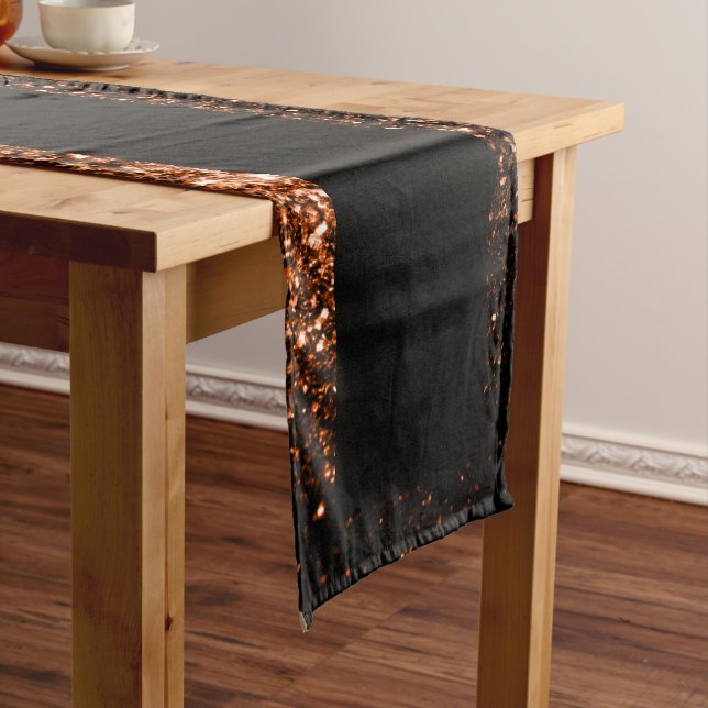 Bronze brown copper faux glitters sparkles black short table runner (In Situ)