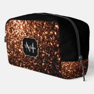Bronze brown faux glitter sparkles black Monogram Dopp Kit