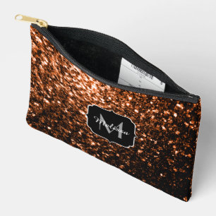 Bronze brown faux glitter sparkles Monogram Accessory Pouch
