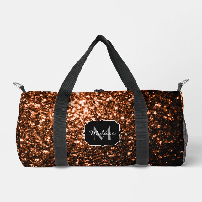 Bronze brown faux glitter sparkles Monogram Duffle Bag (Front)