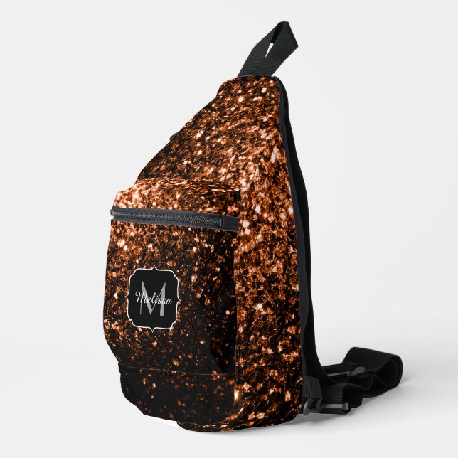 Bronze brown faux glitter sparkles Monogram Sling Bag (Right Corner)