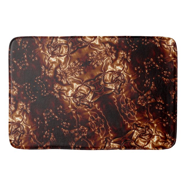 Bronze Brown Floral Embossing Art Bath Mat (Front)