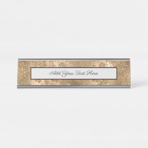 Bronze Brown Golden Flowers Leaves Branches Bright Desk Name Plate