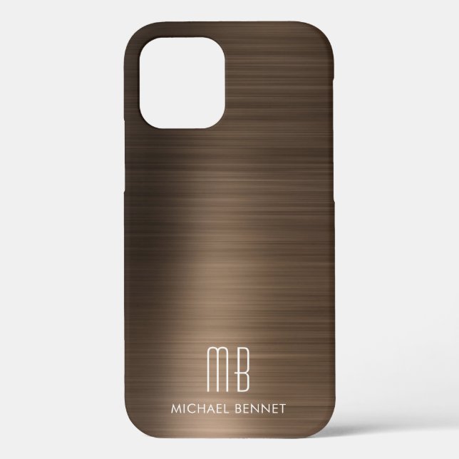 Bronze Brown Metallic Monogram Case-Mate iPhone Ca Case (Back)