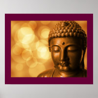 Bronze Buddha Statue with Golden Bokeh Background