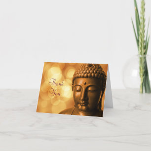 Bronze Buddha Statue with Golden Bokeh Thank You
