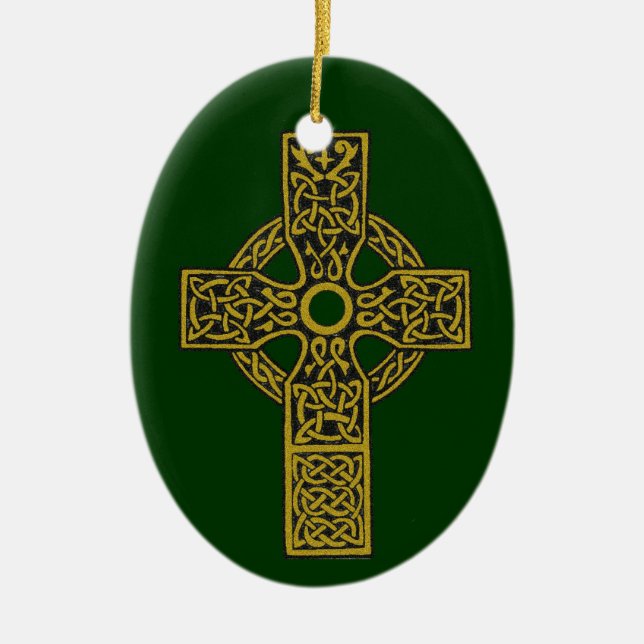 Bronze Celtic Cross Ceramic Tree Decoration (Front)