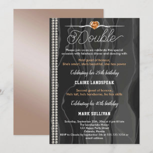 Bronze Champagne Joint Birthday Black Silk Double Invitation