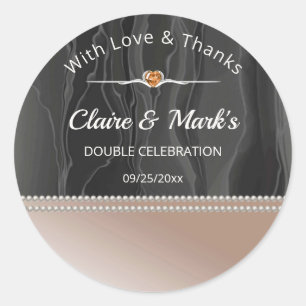 Bronze Champagne Joint Birthday Black Silk Favour  Classic Round Sticker