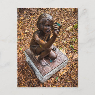 Bronze Child with Magnifying Glass Statue Postcard