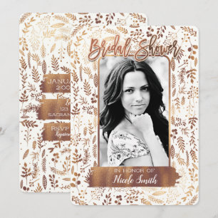 Bronze Copper Gold Foil Modern Bridal Shower Photo Invitation