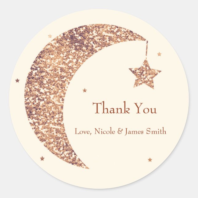 Bronze Cream Moon & Stars Baby Shower Favour Classic Round Sticker (Front)