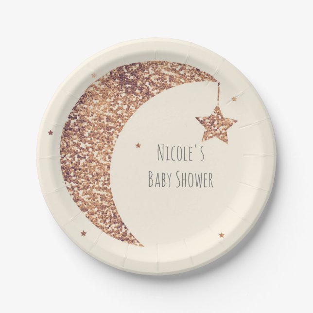 Bronze Cream Moon & Stars Baby Shower Paper Plate (Front)