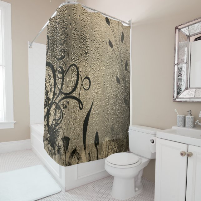 Bronze Dew Drops Shower Curtain (In Situ)